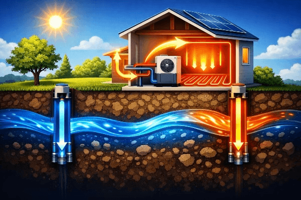 Schema de funcționare a unei pompe de căldură apă-apă instalate în Romania